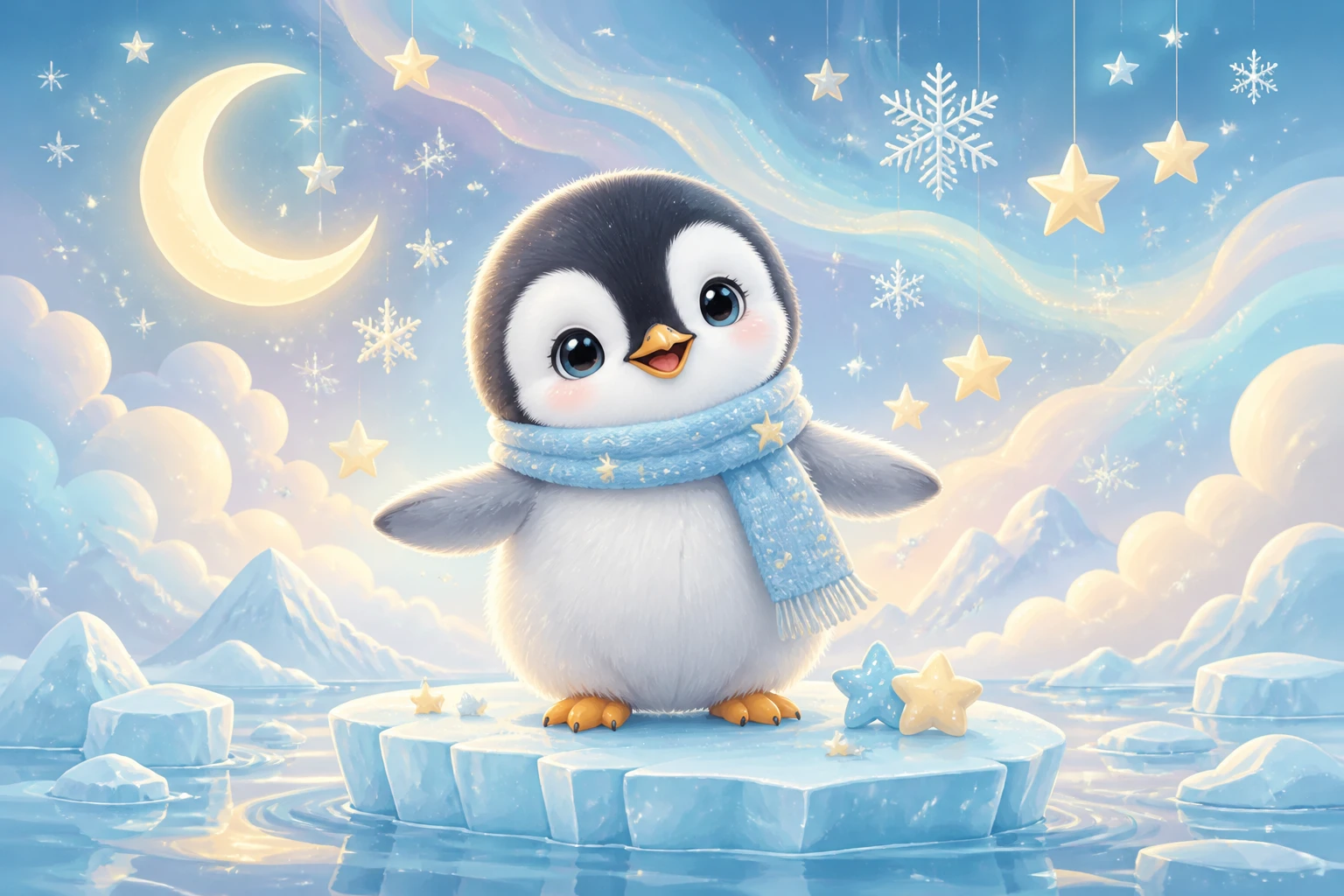 Cute Baby Penguin On Ice Floe Nursery Illustration