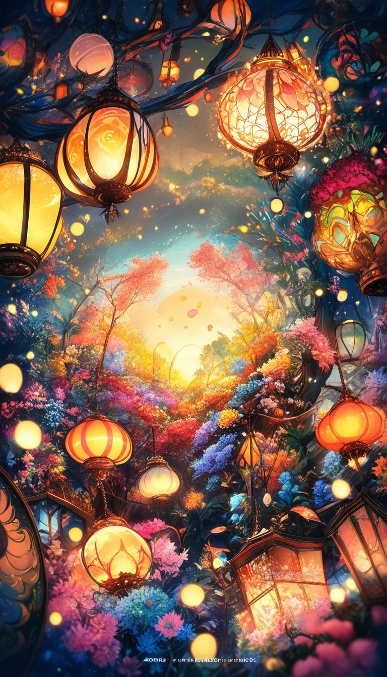 Fantasy fire and water couple in a glowing sunset garden