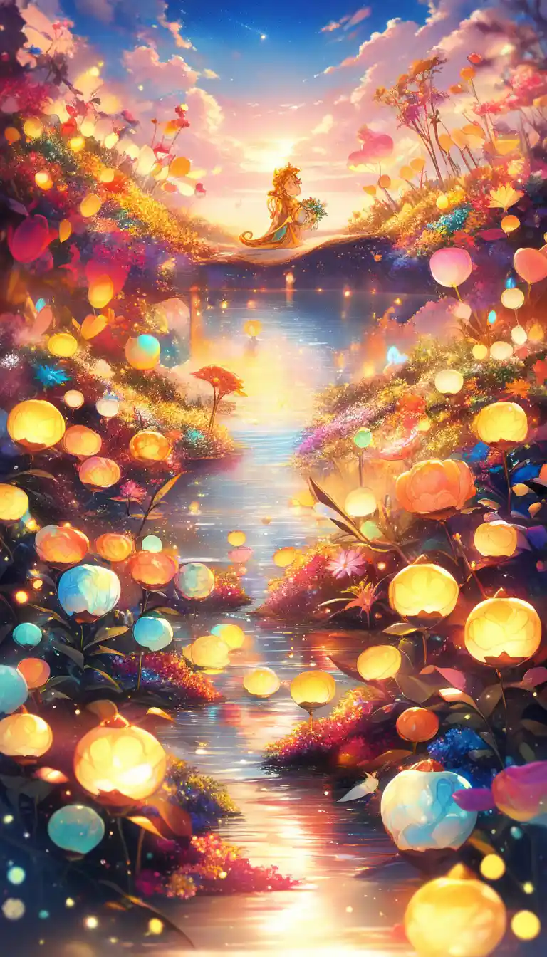 Romantic fire and water couple in a magical sunset garden