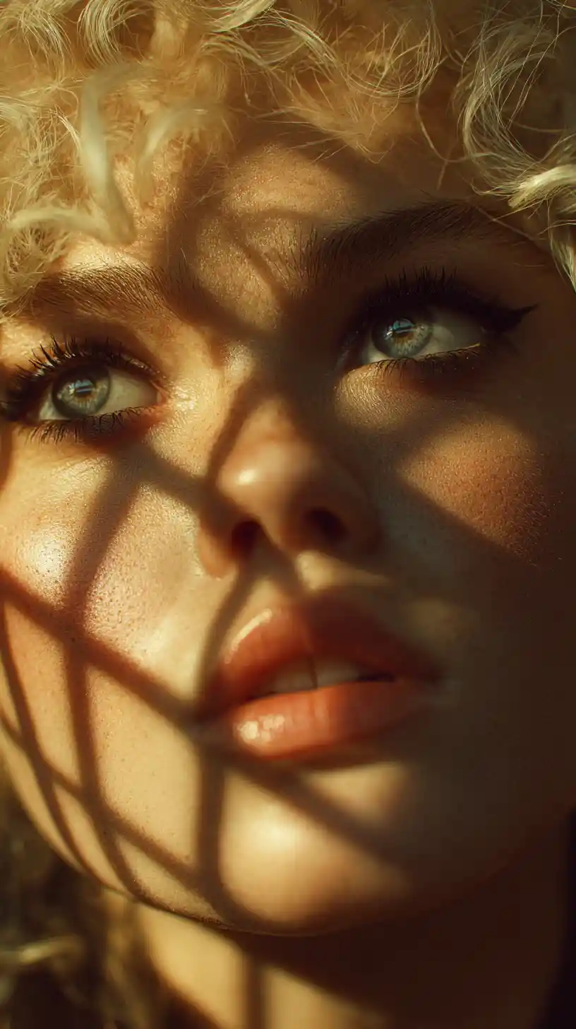 Close up portrait of a young woman in patterned sunlight