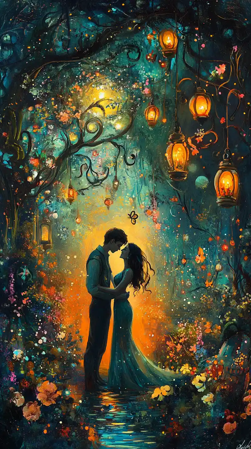 Romantic Elemental Couple In A Lush Fantasy Landscape