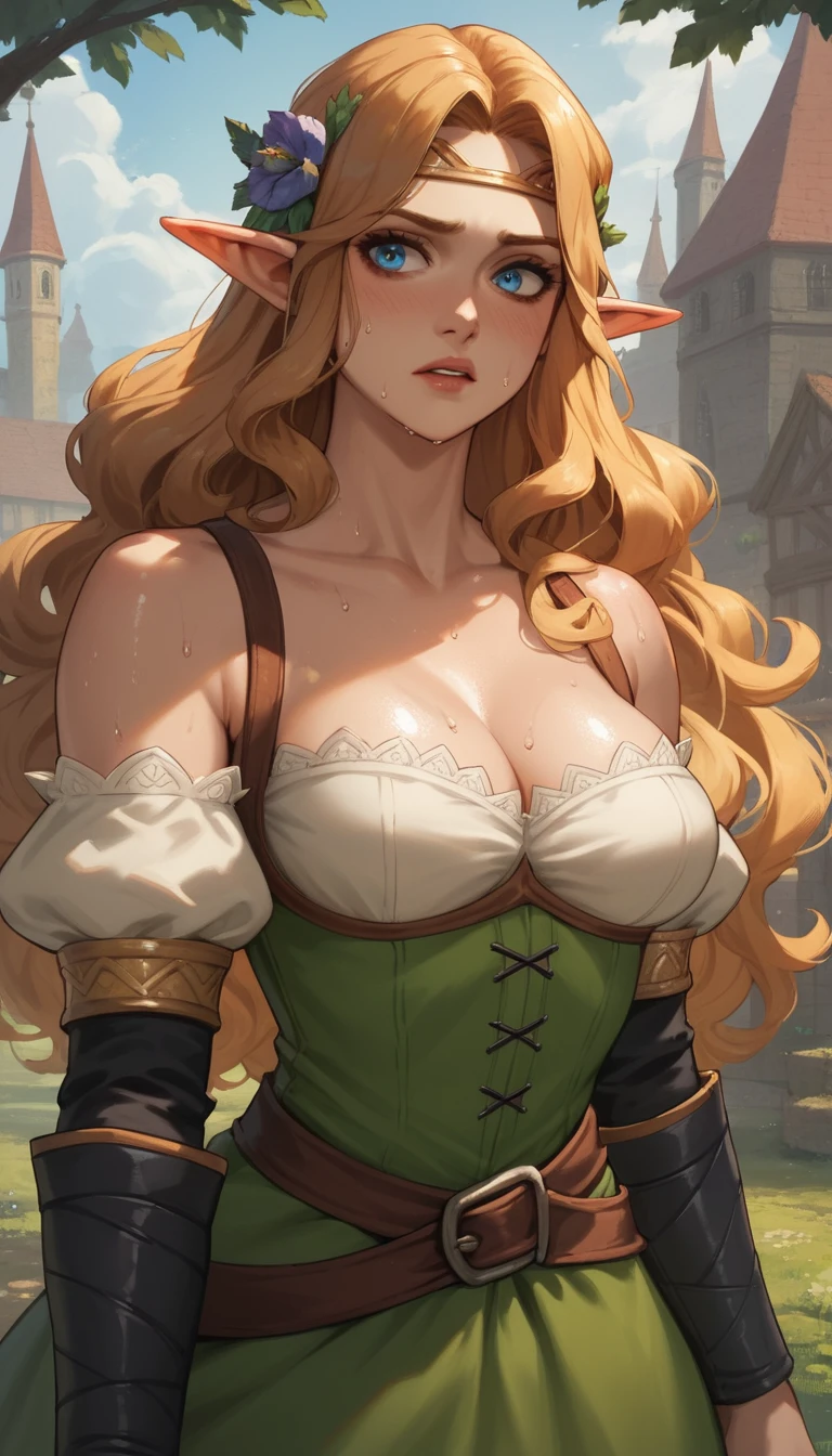 Anime elf archer princess in a tense close up dance pose