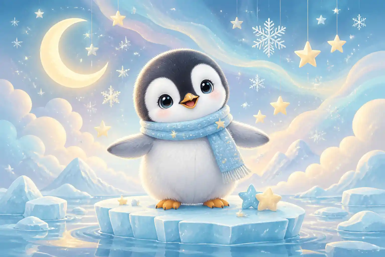 Cute Baby Penguin On Ice Floe Nursery Illustration
