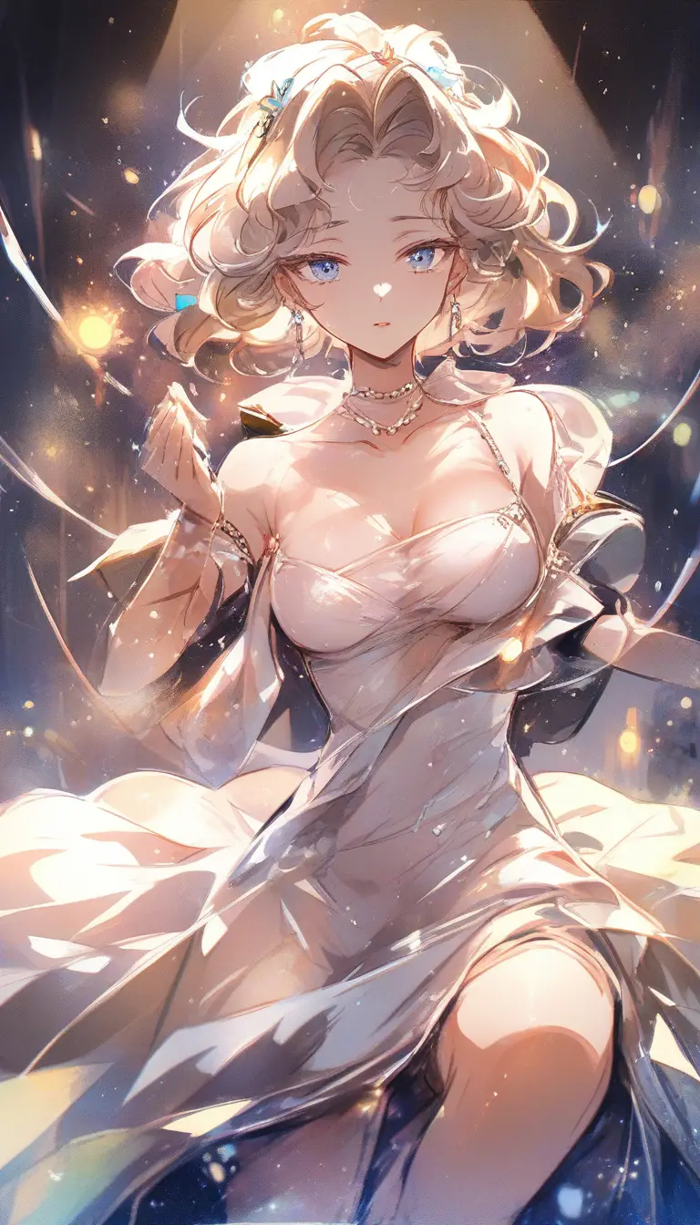 Exhausted anime princess dancing on a dimly lit stage