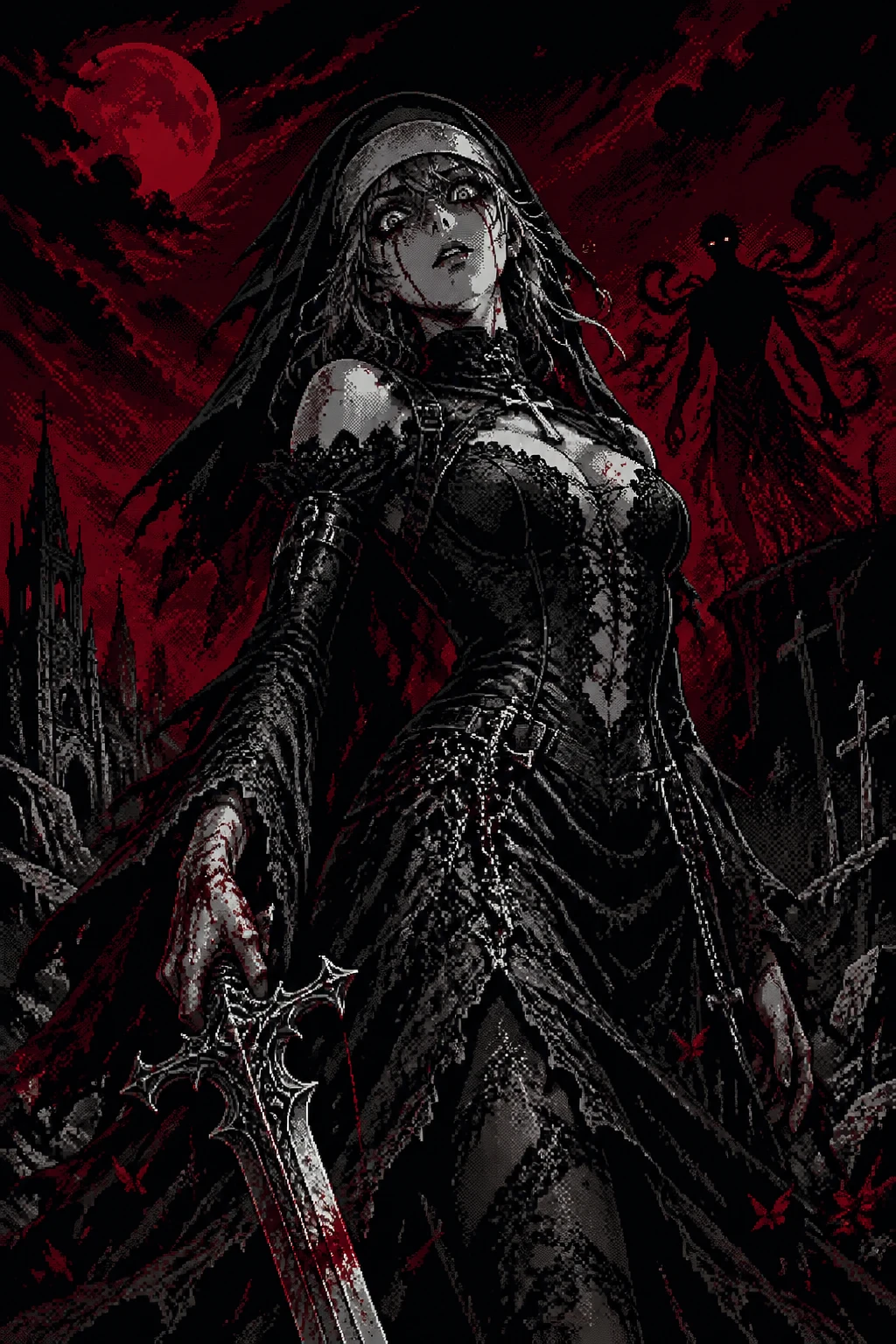 Melancholic gothic woman at the end of the world