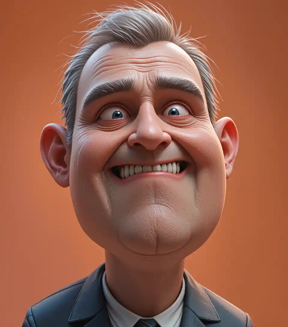 Exaggerated 3D caricature portrait with bold expressive face