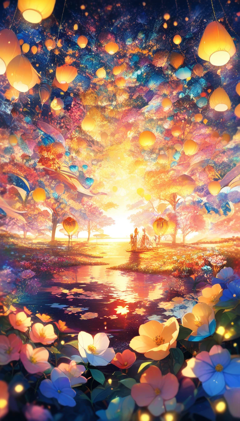 Romantic fire and water couple in a magical sunset garden