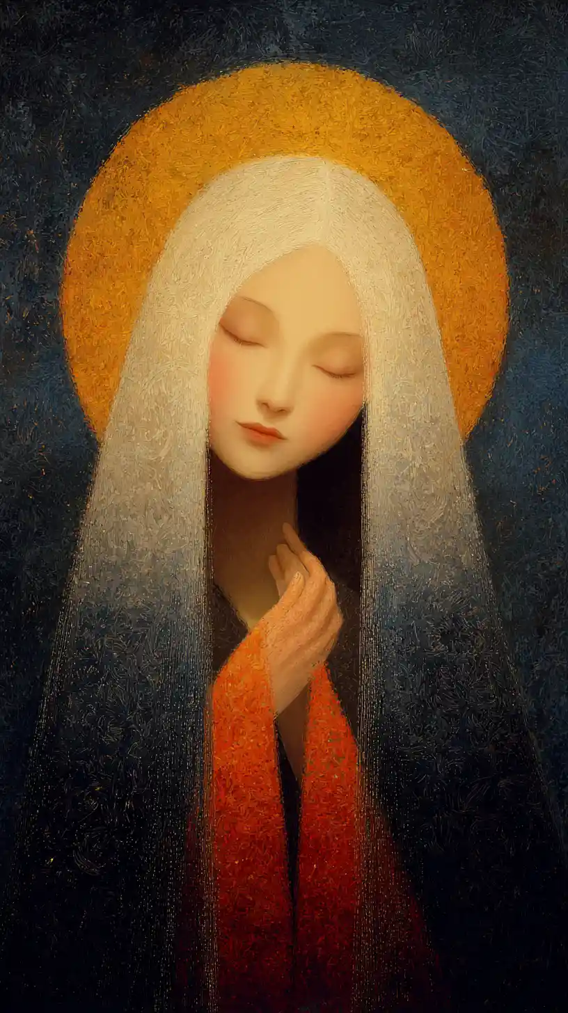 Surreal portrait of an ash blond bohemian elder woman