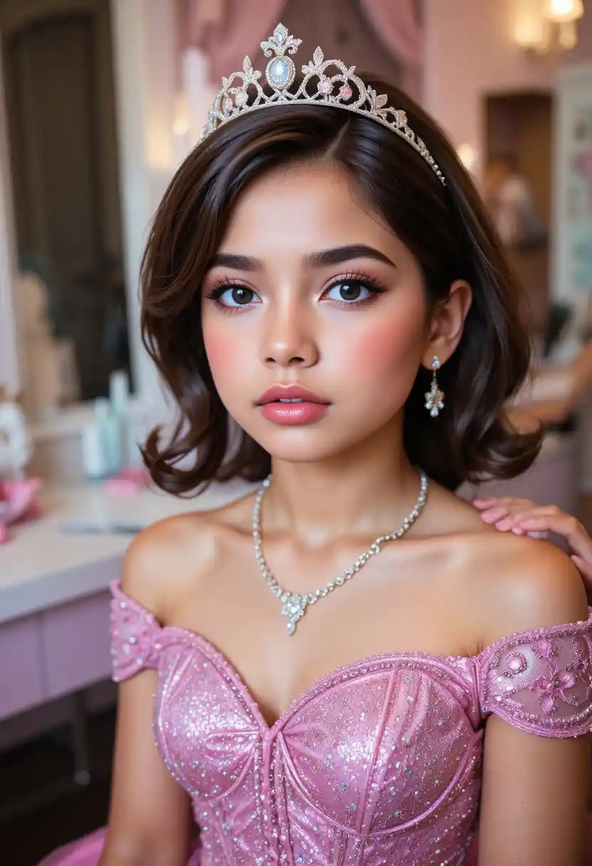 Young boy transformed into a glamorous pink princess