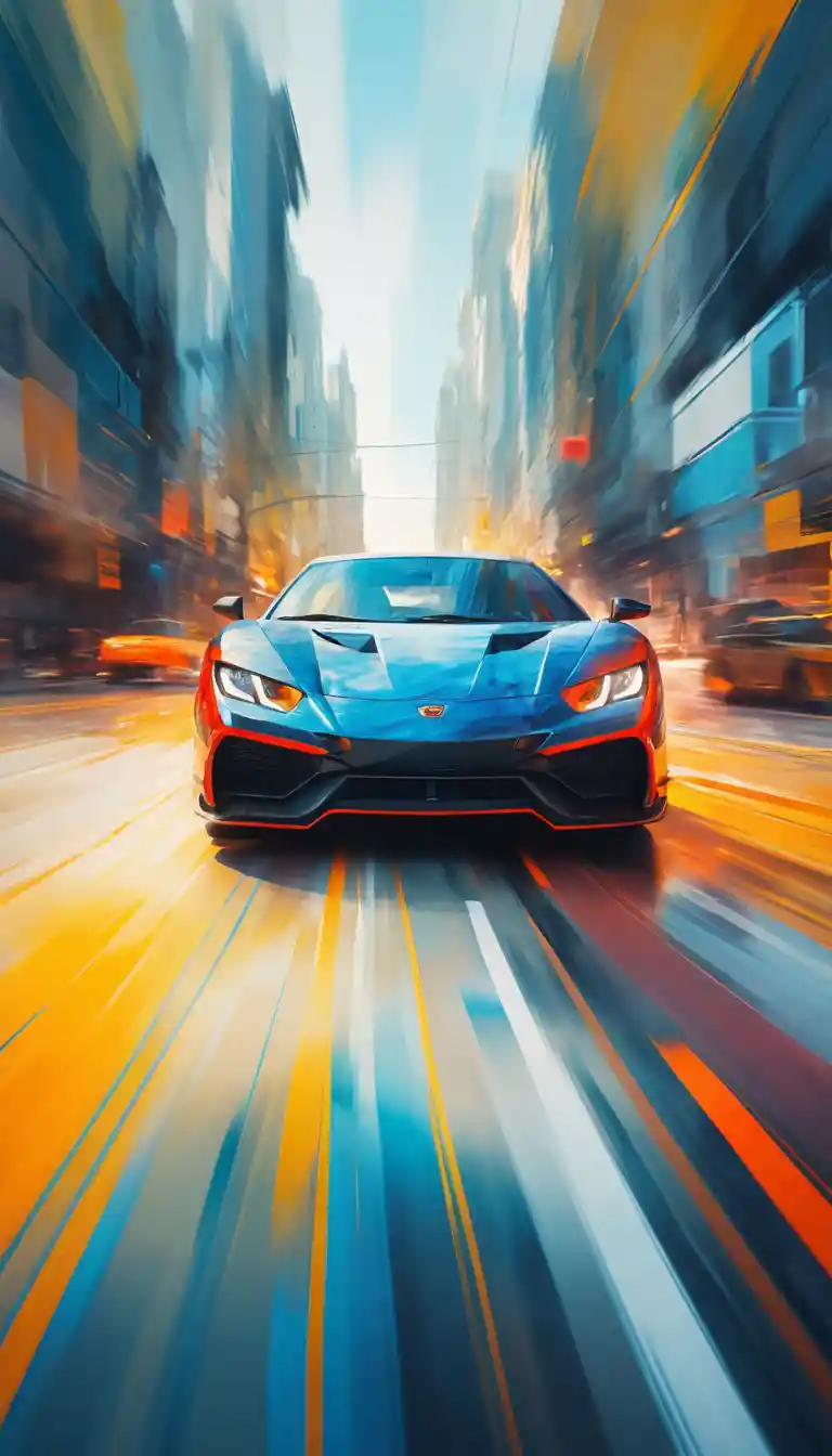 Dynamic painterly scene with strong motion and tilted angle