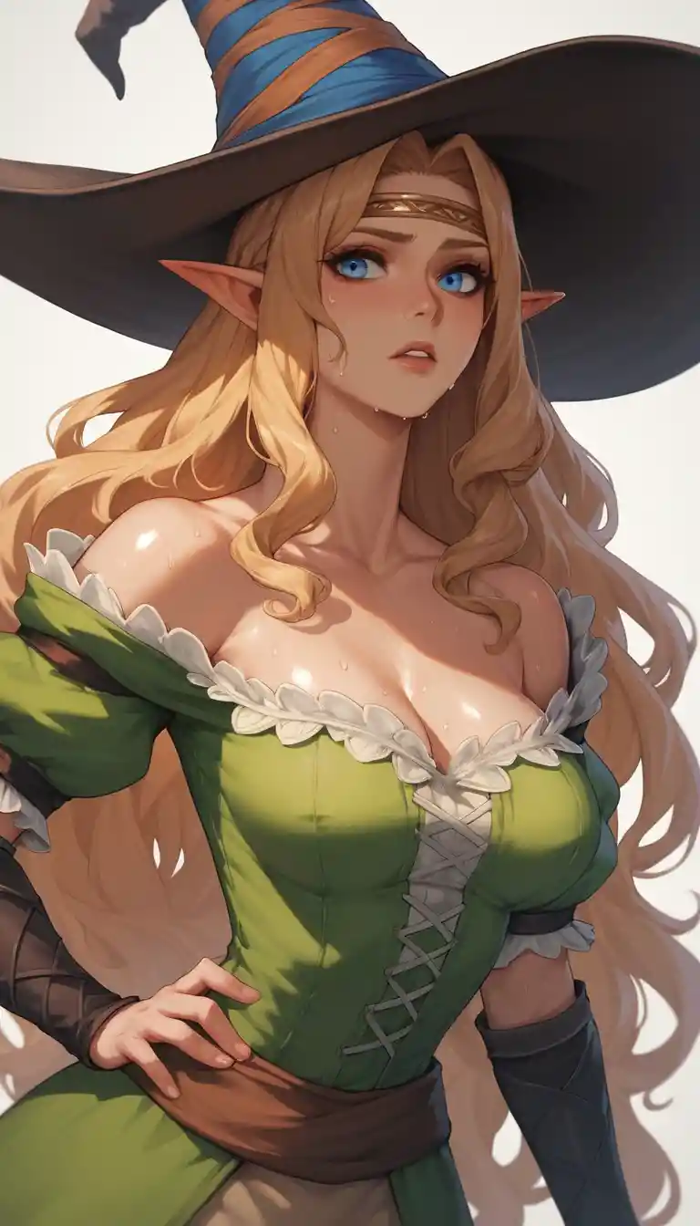 Anime elf archer woman in a close up anguished moment