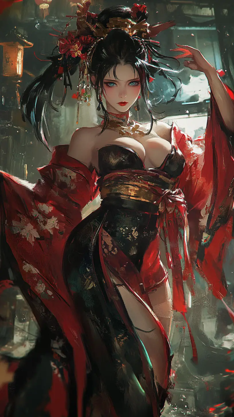 Anime warrior princess dancing in a desperate pose