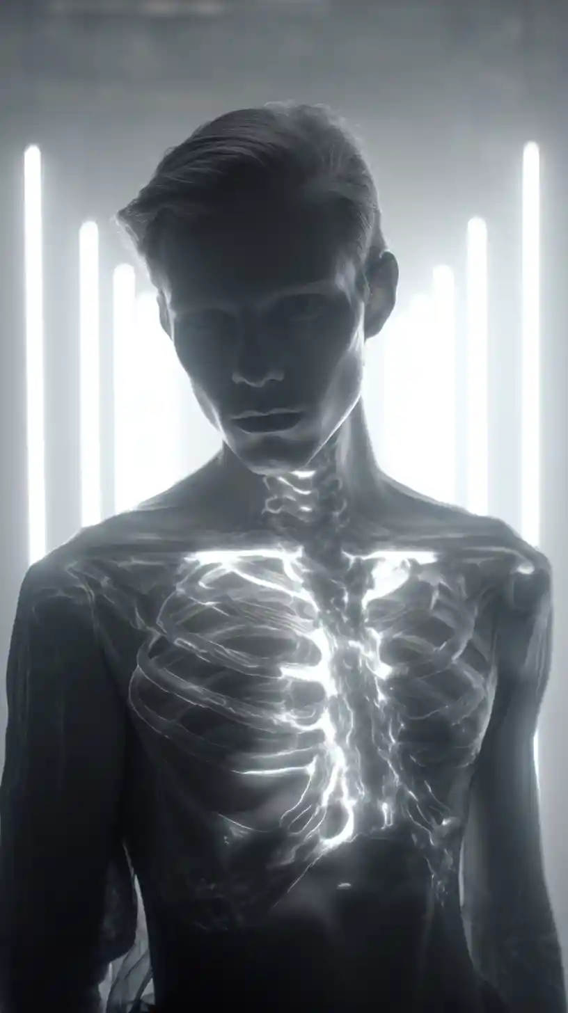Man With Glowing Skeleton In Dark Fantasy Portrait