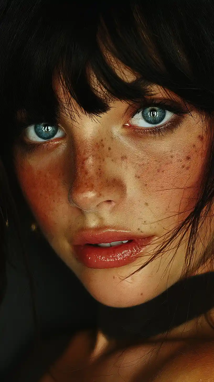 Close up digital portrait of a freckled woman