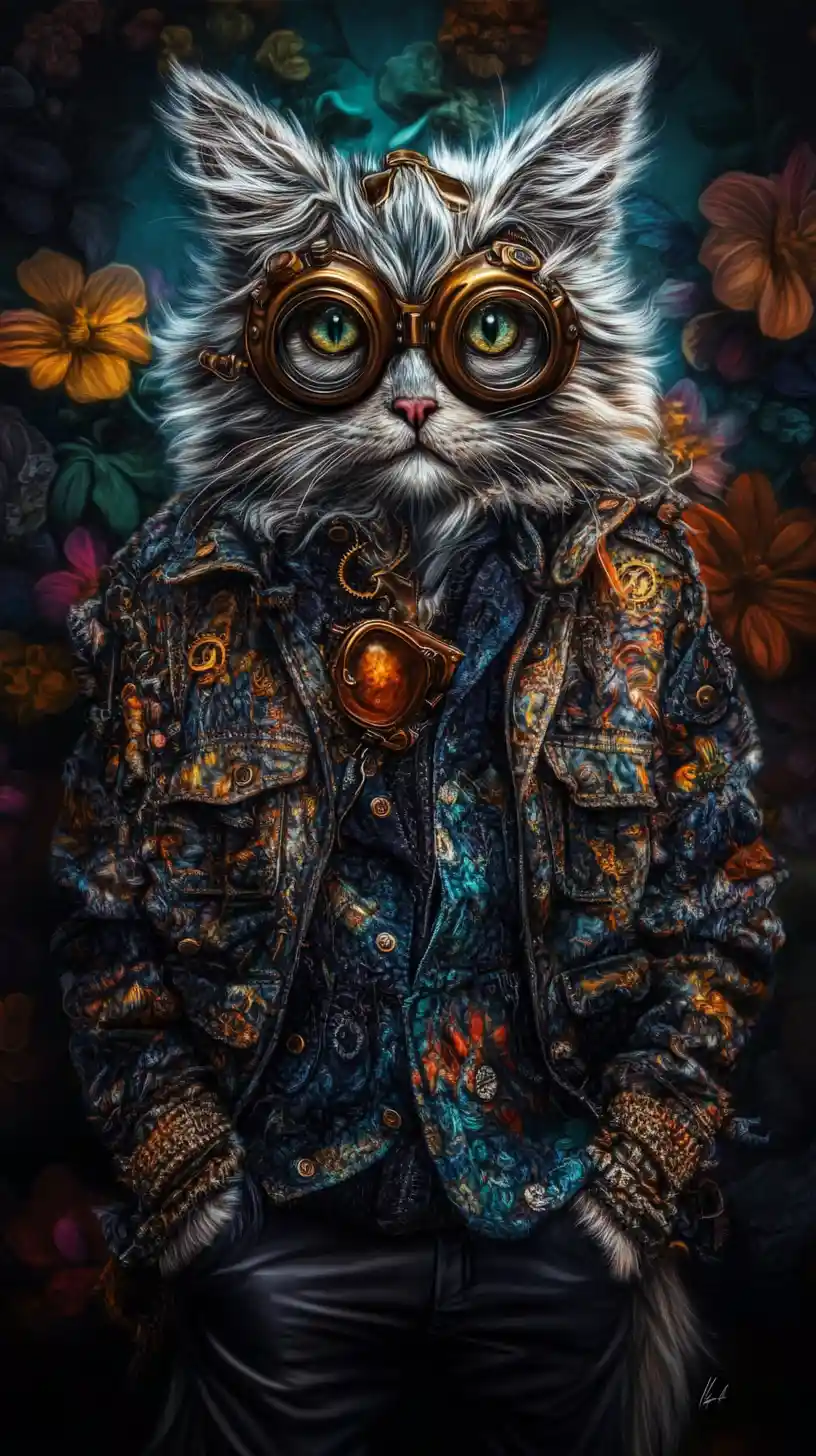 Whimsical fantasy creature portrait in bohemian steampunk style