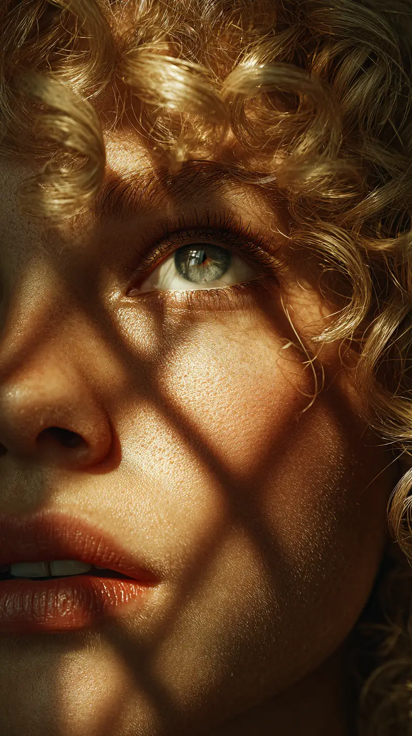 Close up portrait of blonde girl in patterned sunlight