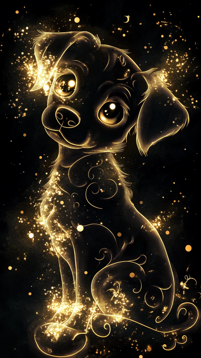 Glowing Gothic Puppy Silhouette With Magical Particle Aura