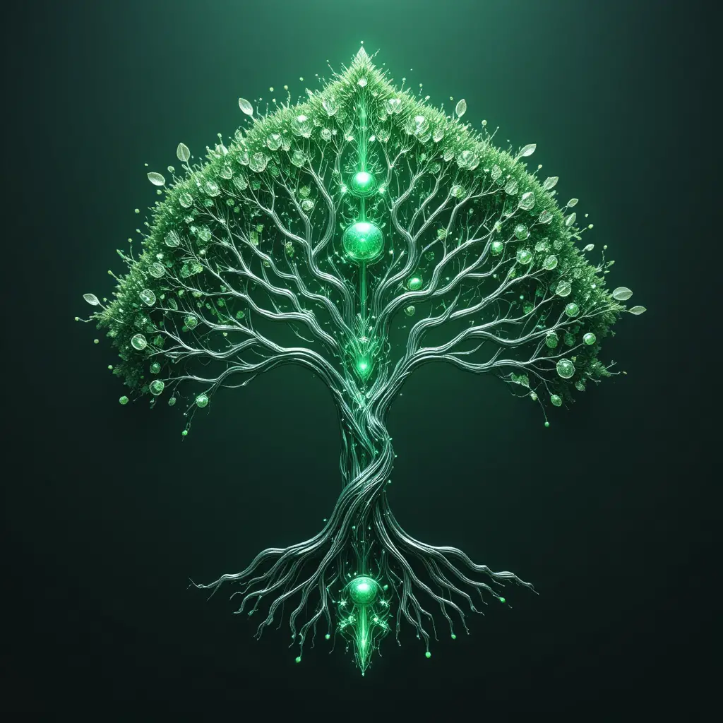 Albero della vita cibernetico frattale che unisce natura e tecnologia