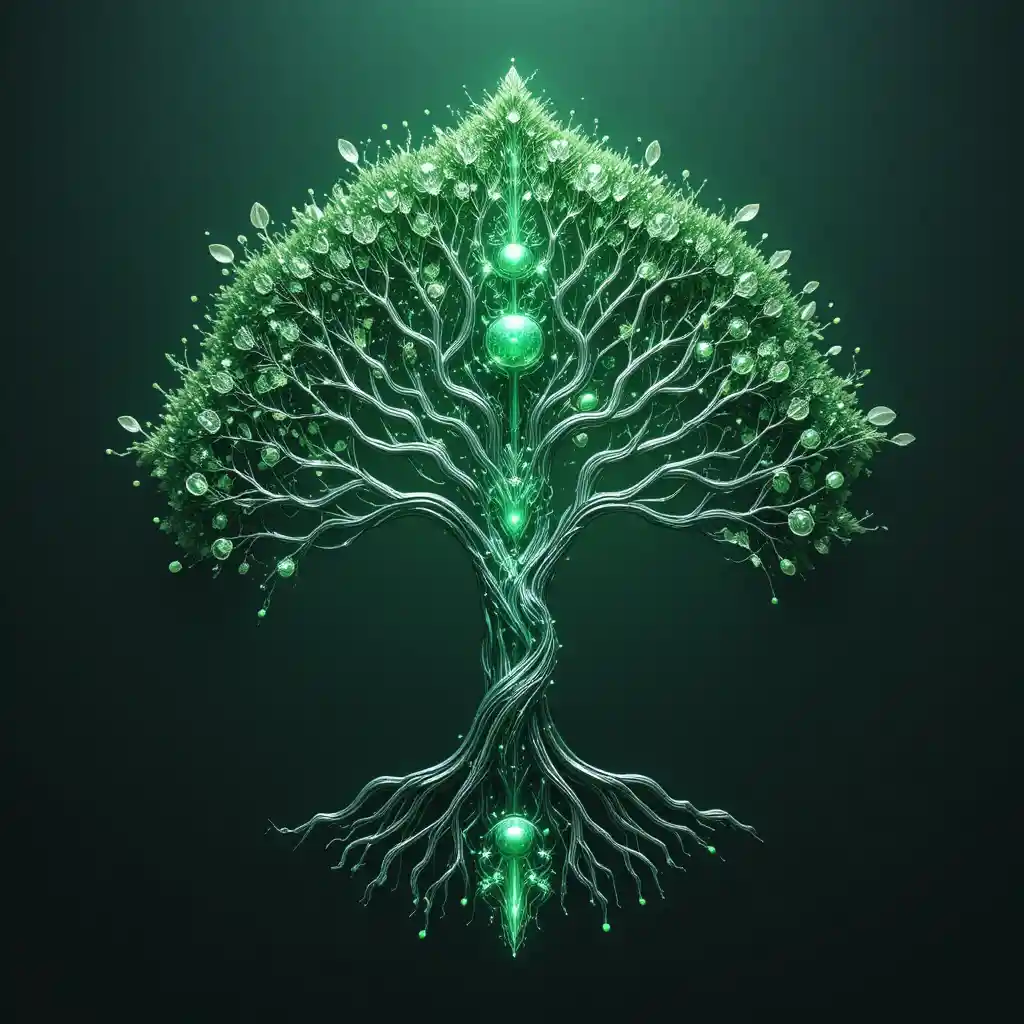 Fractal cybernetic tree of life merging nature and technology