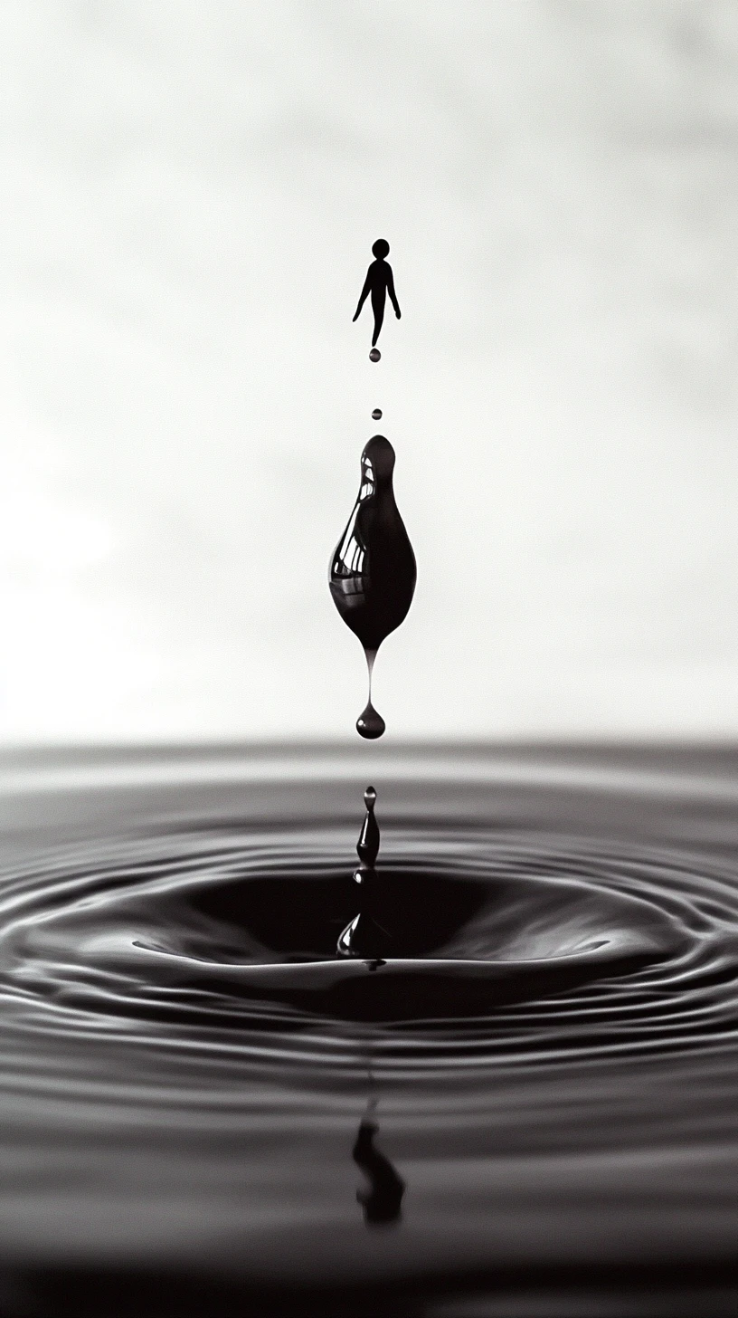 Tiny human diving into suspended ink droplet in macro