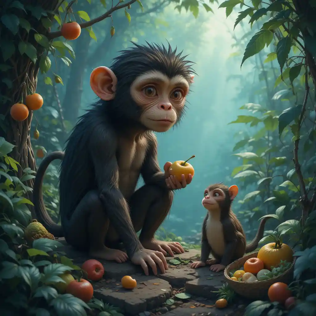 Lonely monkey in a small jungle with little food
