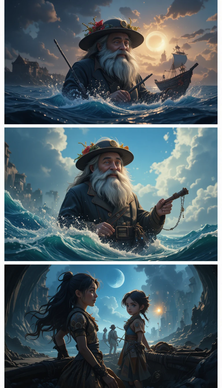 Old Cuban fisherman alone at sea seeking a great catch