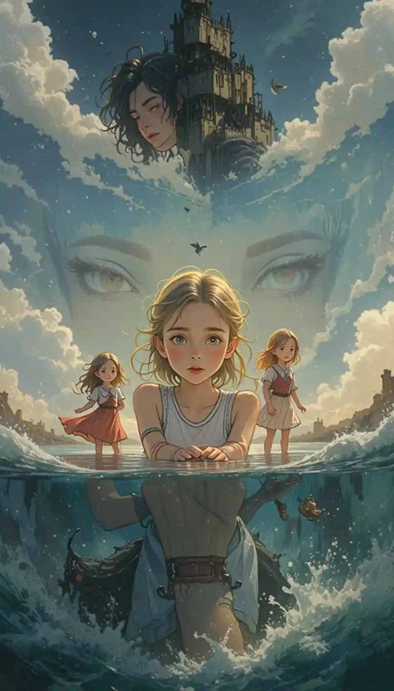 Child facing the fear of darkness in a fantasy scene