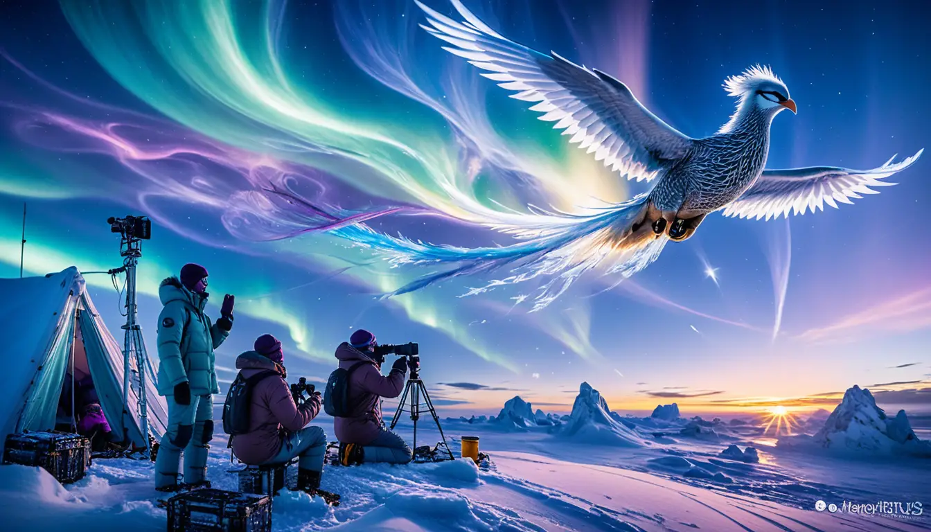 Scienziati artici che osservano un'aurora fenice luminosa