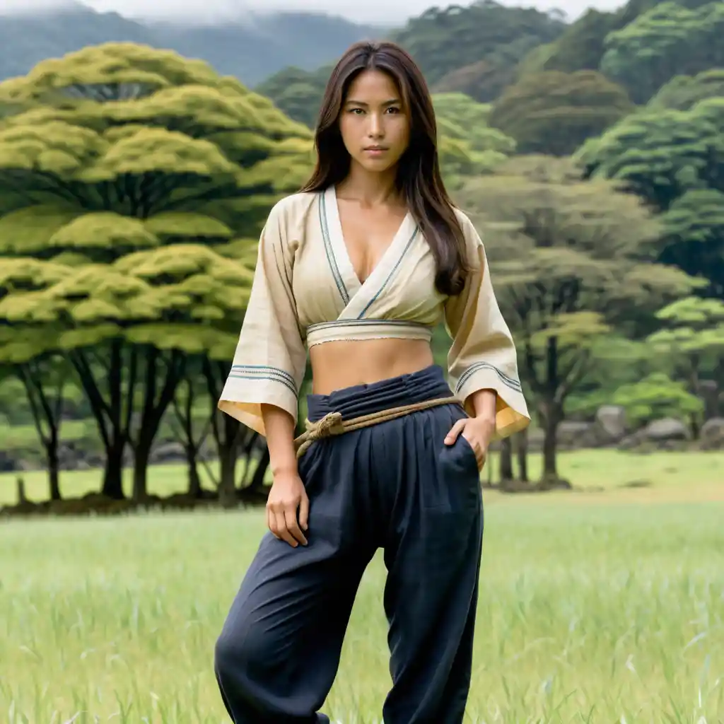 Young South American woman standing in a quiet open field