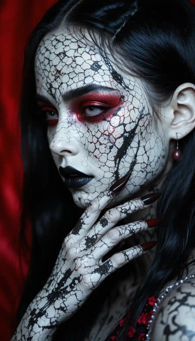 Side view of a girl in surreal snake inspired makeup