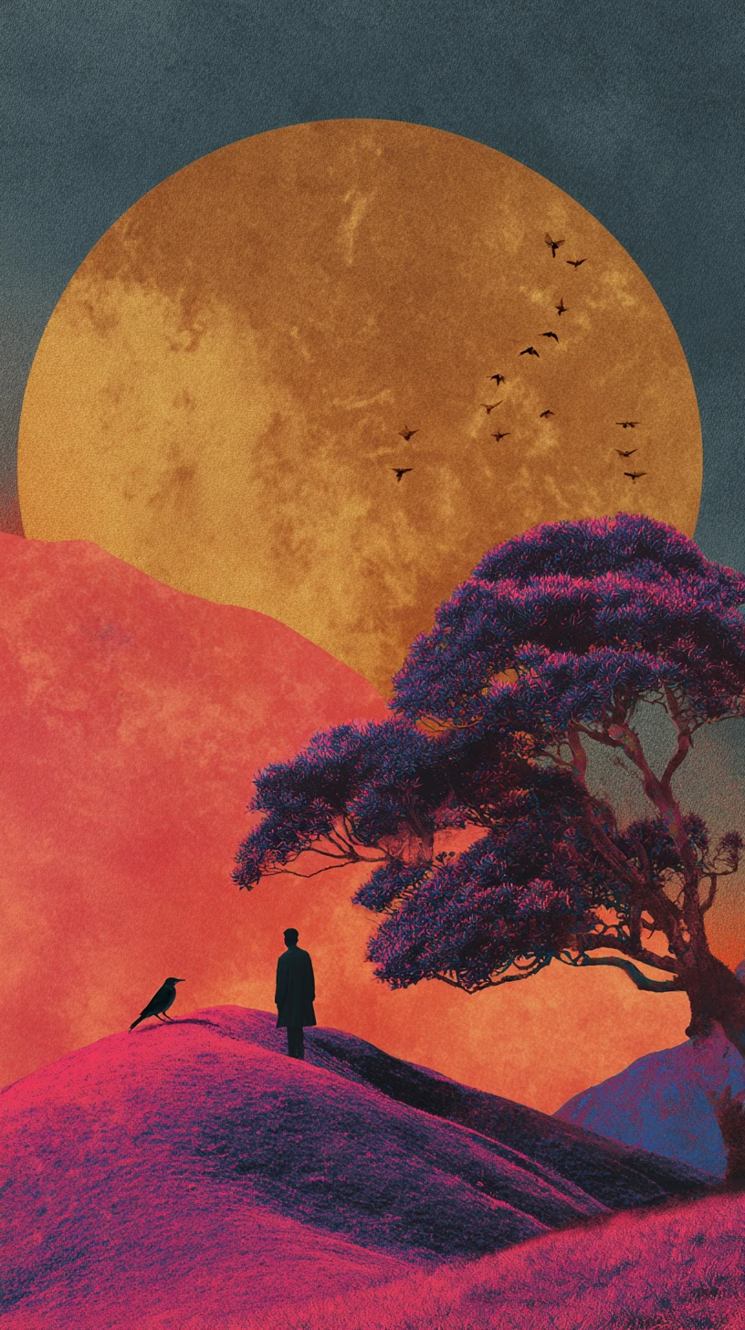 Collage vintage sombrío y surreal con formas abstractas minimalistas