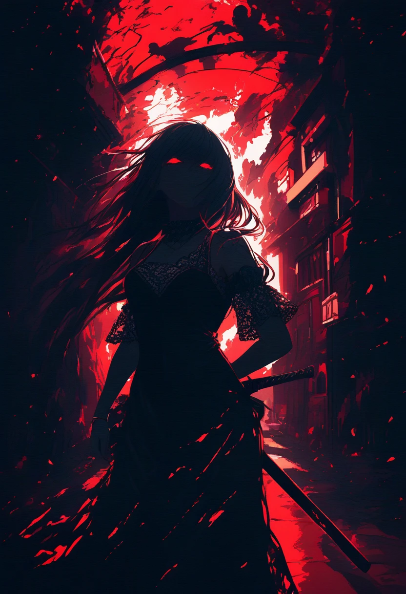 Gothic woman at the world end in pixel monochrome art