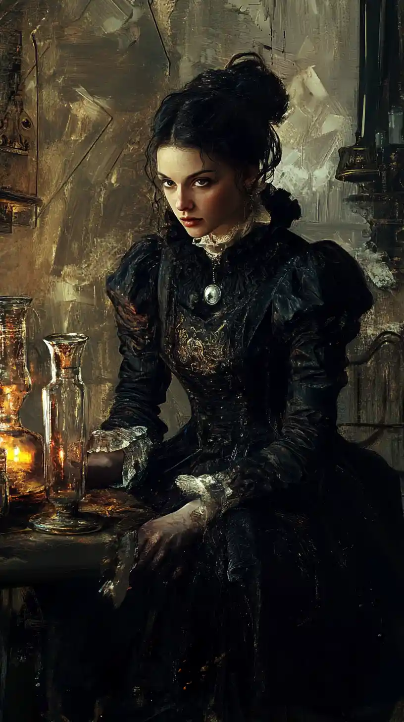 Fantasy queen on a dramatic stage in digital oil painting