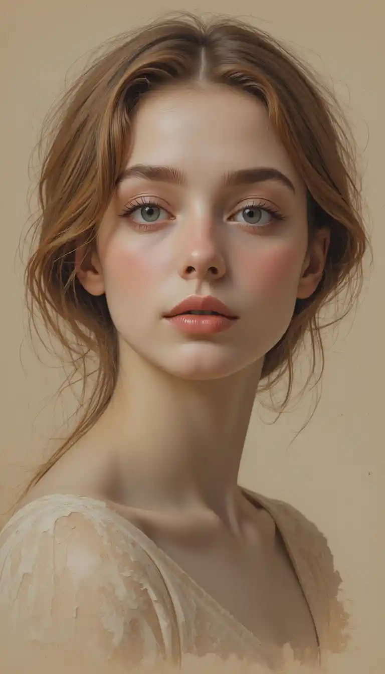 Charcoal pastel portrait of a young woman in three quarter view