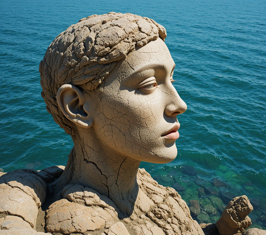 Rock profile shaped like a human face by the sea