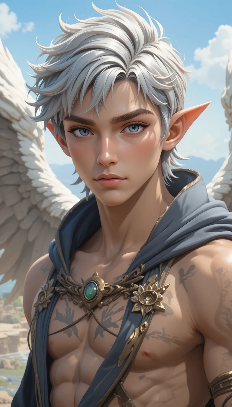 Young male angel feca character in a Wakfu inspired world
