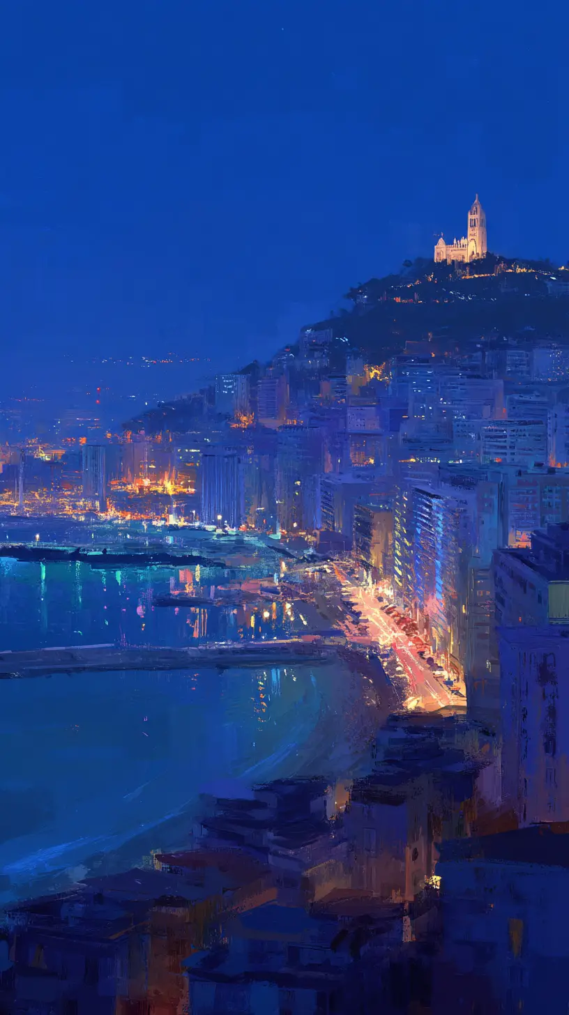 Algiers coastal cityscape with glowing night lights