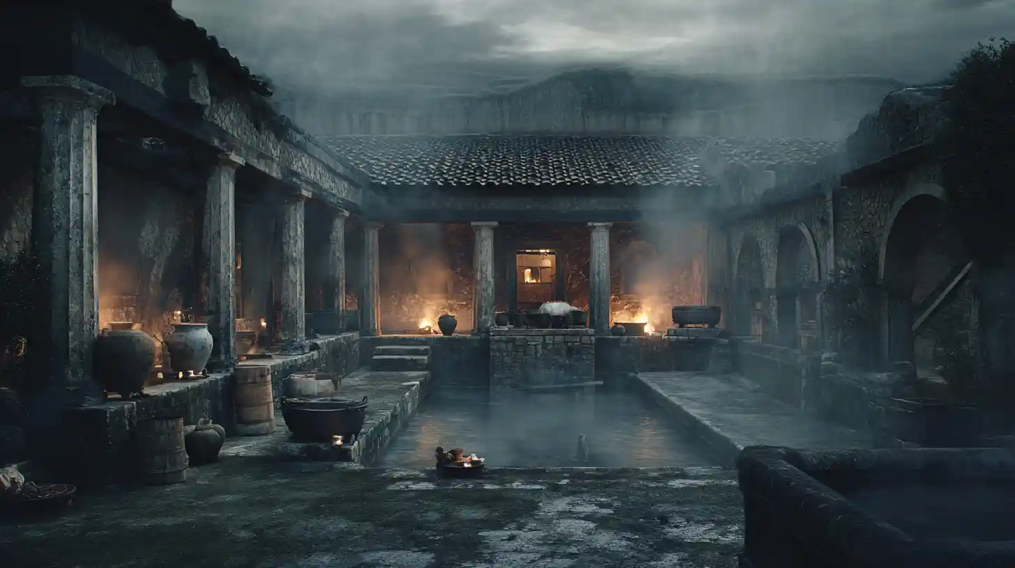 Ancient Roman bath scene in cinematic realistic style