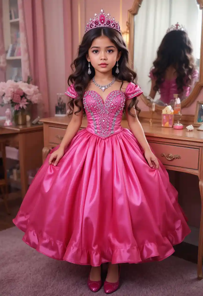 Young boy transformed into a glamorous pink princess