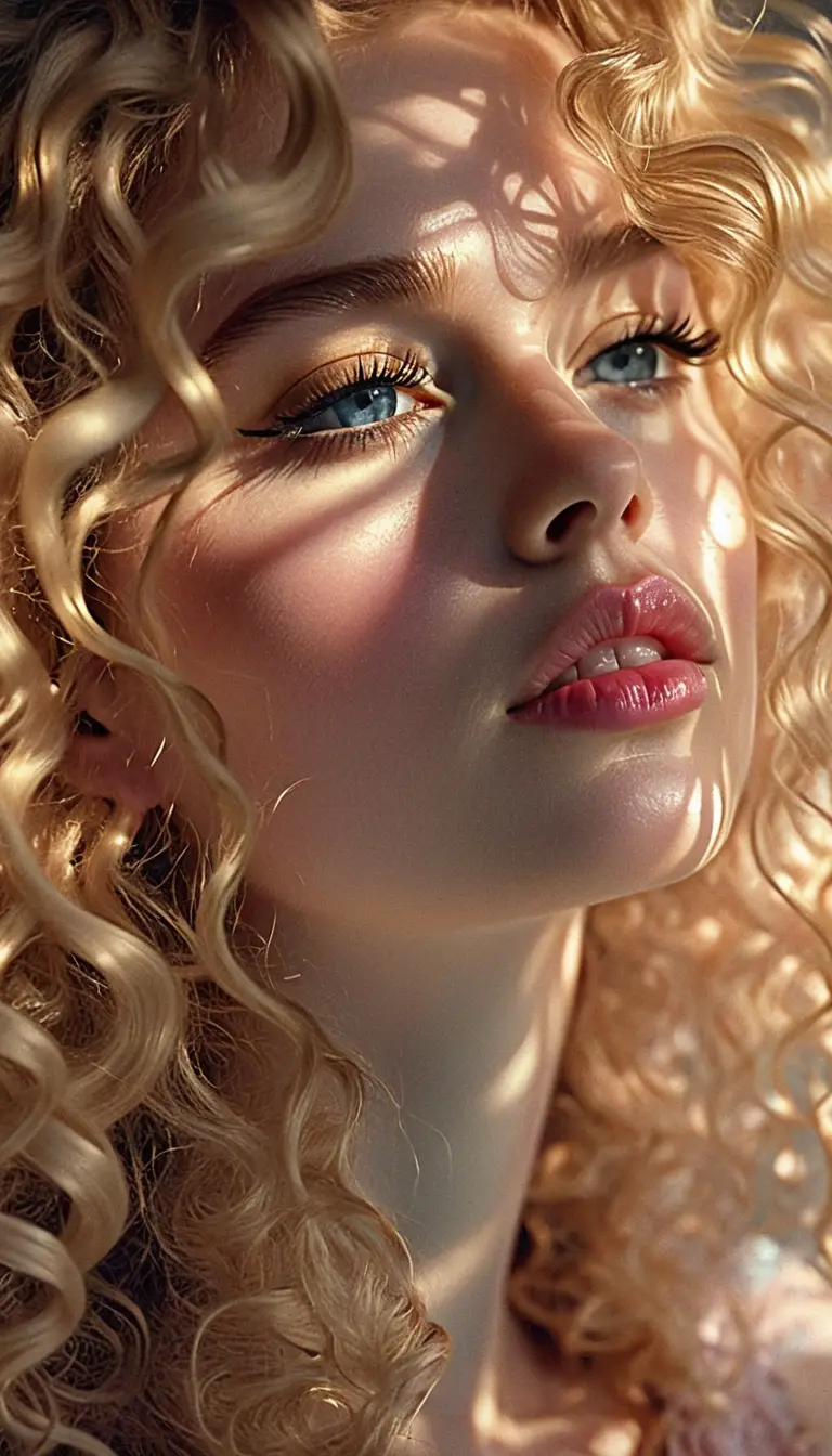 Close up portrait of a young woman in patterned light