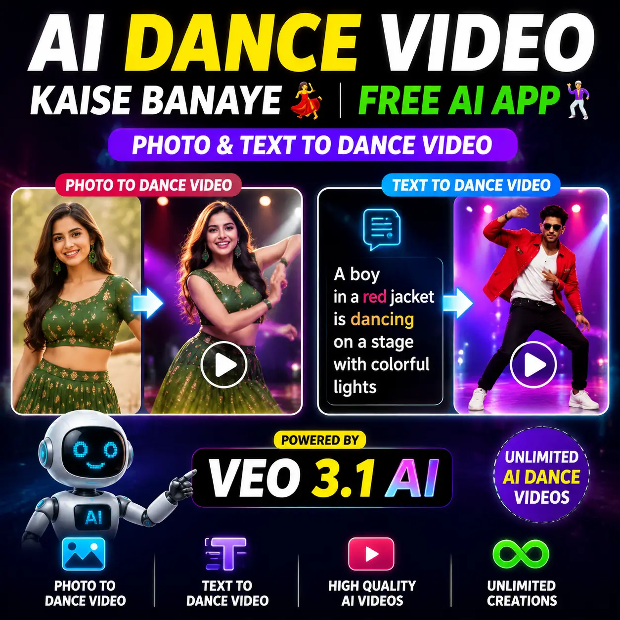 Testo tutorial colorato su come creare video di danza con IA