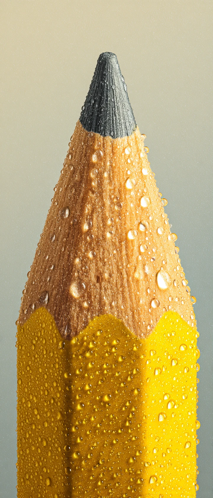 Extreme close up of a glowing yellow pencil tip in soft light