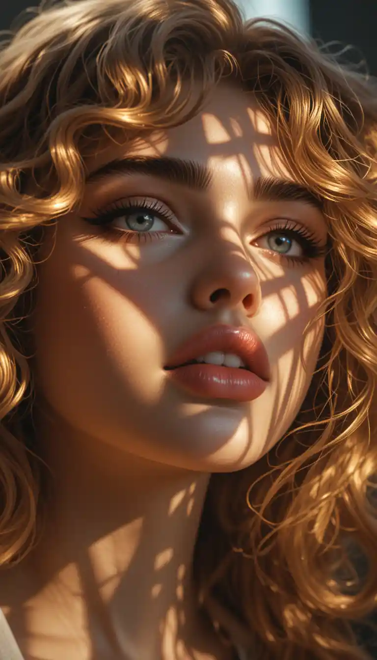 Close up portrait of a young woman in dramatic sunlight