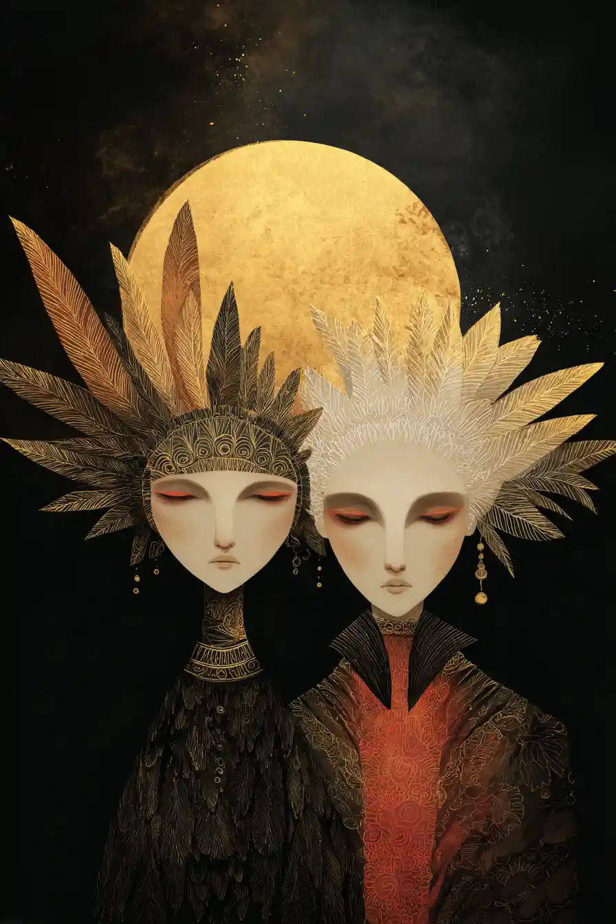 Golden full moon radiating warm romantic surreal light