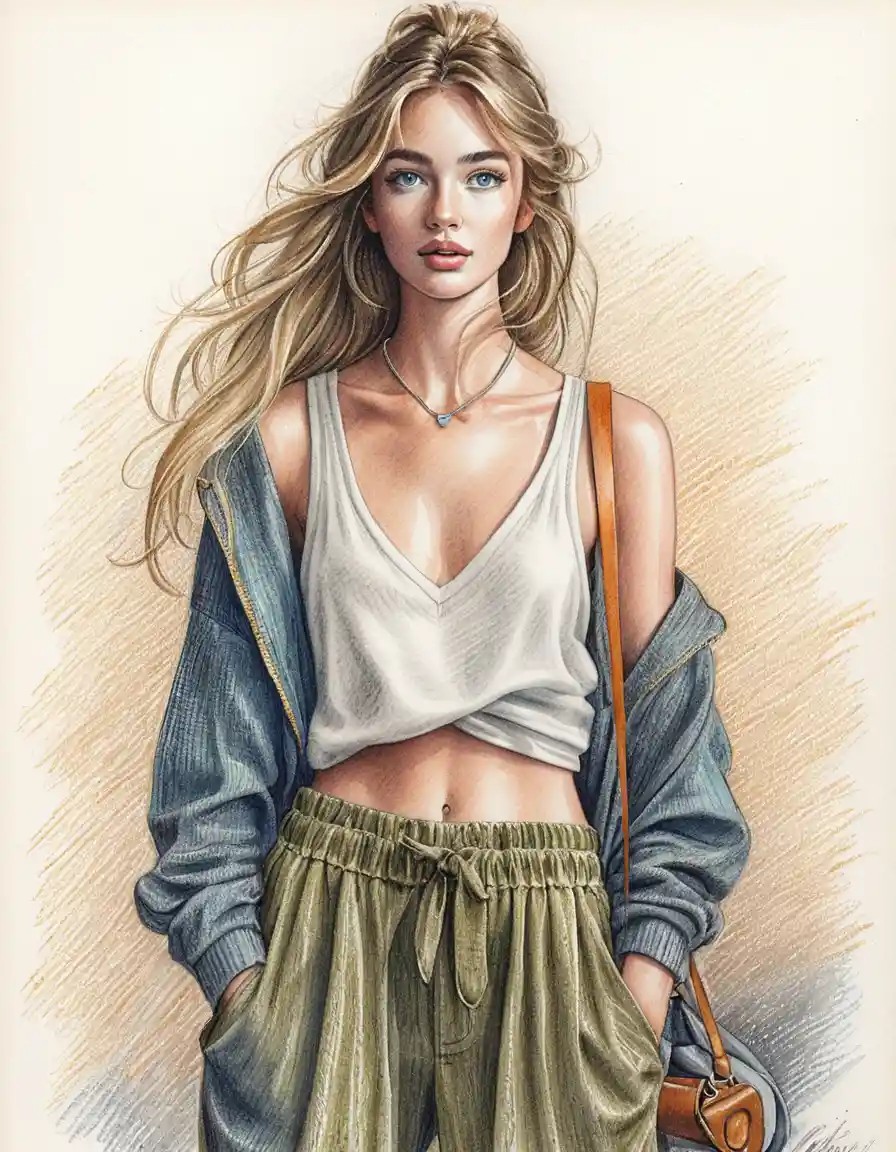 Blonde woman walking on a Parisian boulevard fashion illustration
