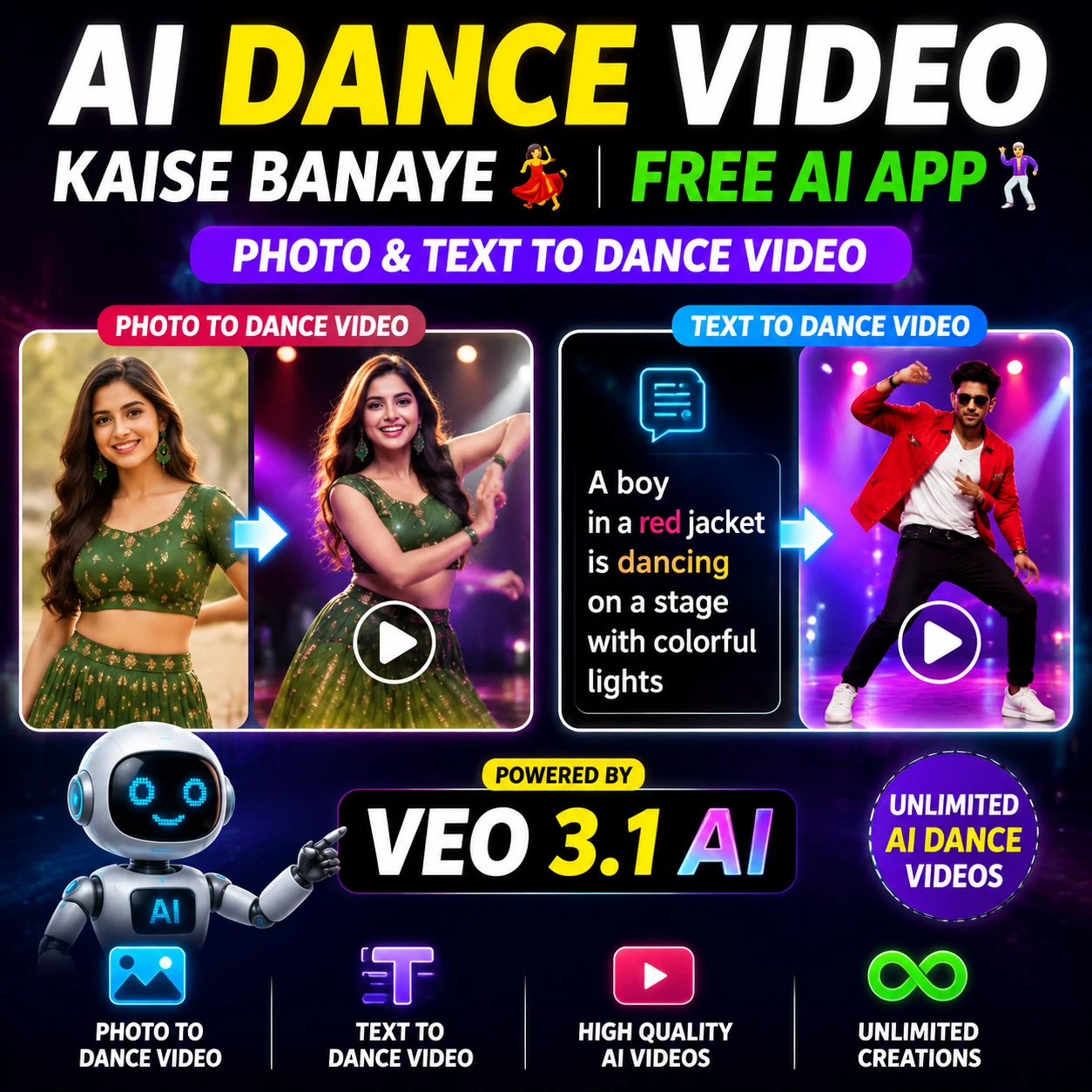 Colorful tutorial text about creating ai dance videos