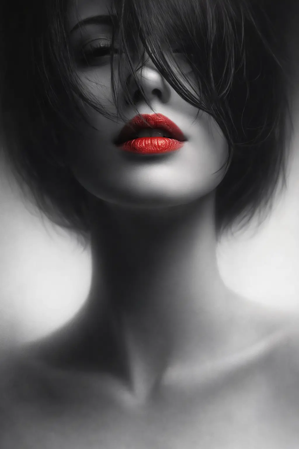 Retrato surreal de uma bela mulher se fundindo com ilustração