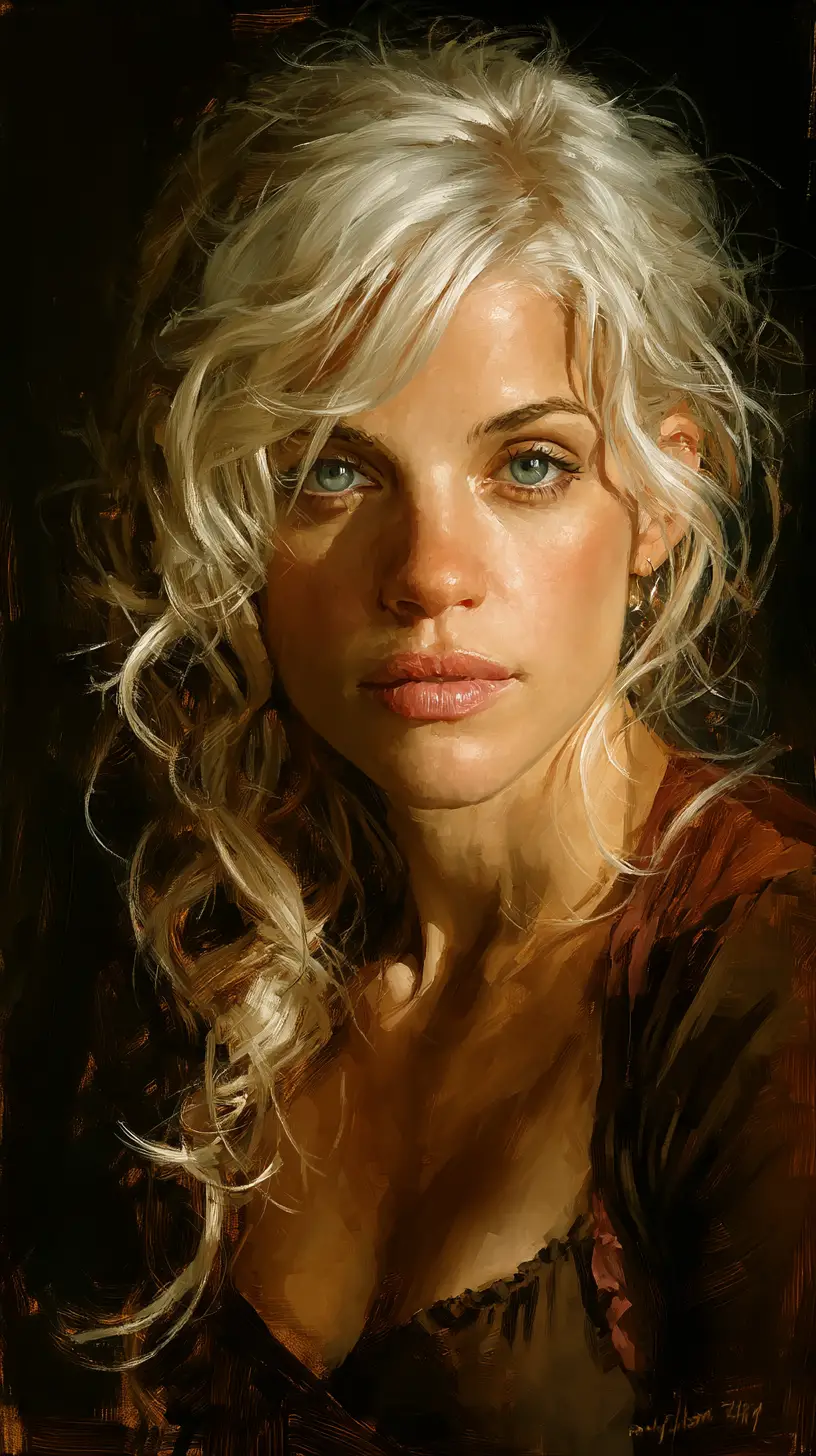 Digital portrait of a nordic woman with pale blue eyes