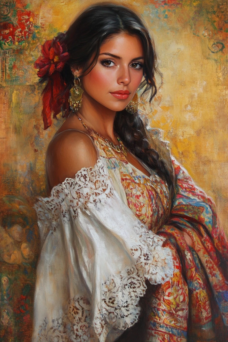 Fine art portrait of a gentle spanish woman in sfumato