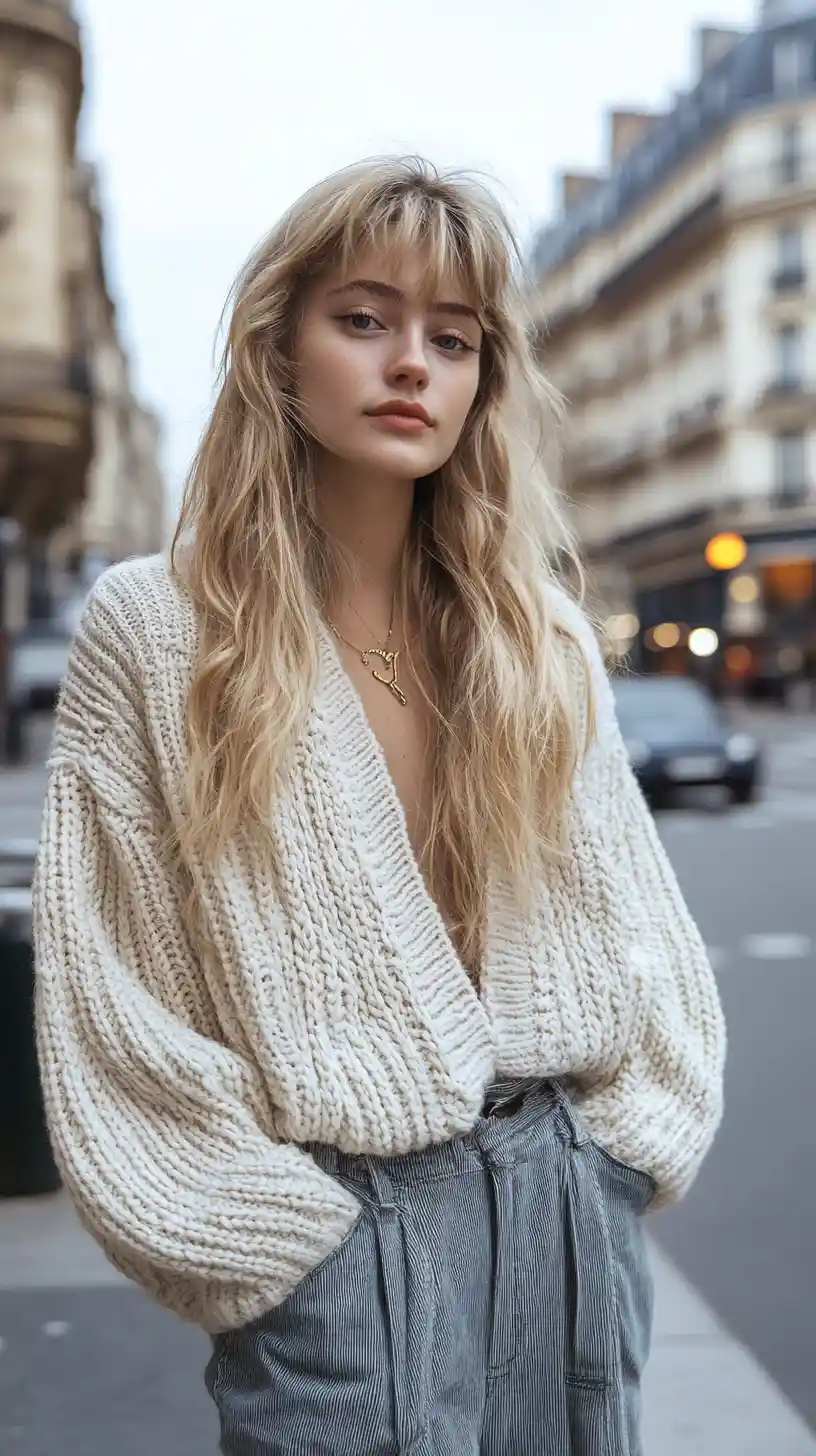 Young blonde woman walking on a Parisian boulevard illustration